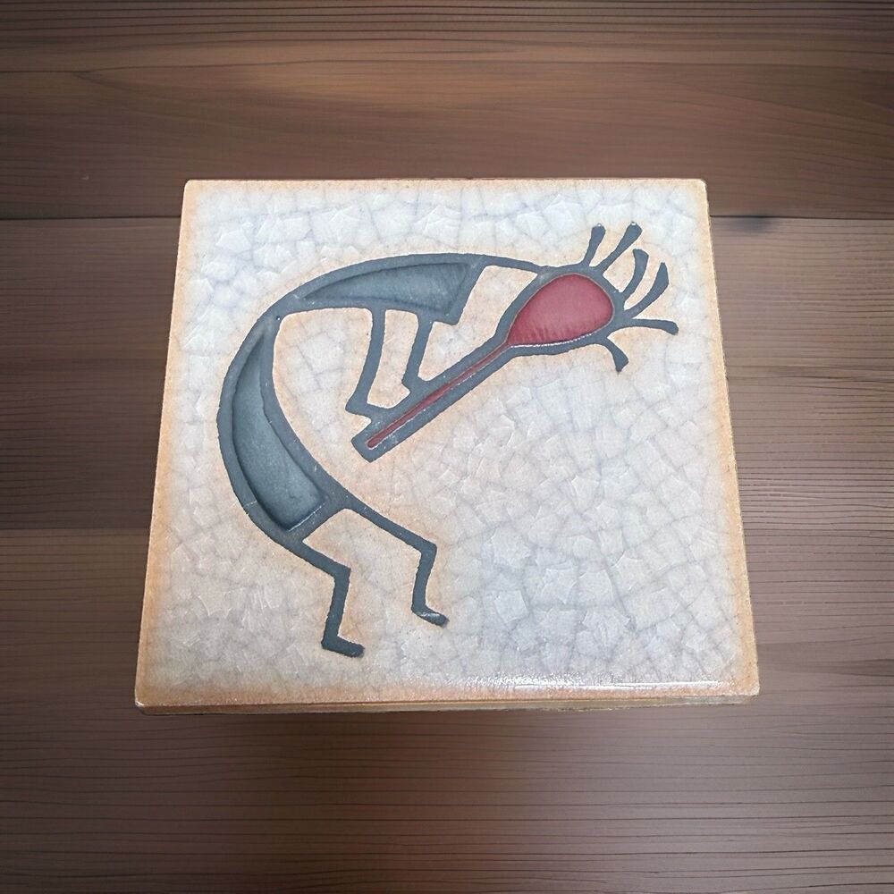 VTG Arius Tile Co Santa Fe Curved Kokopelli Art Tile 4" 1998 Tan Brown